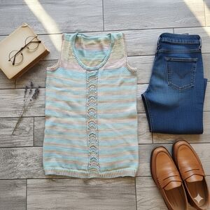 Handmade Pastel Striped Knit Vest | Vandyke Lace Detail | Light Academia Cottage
